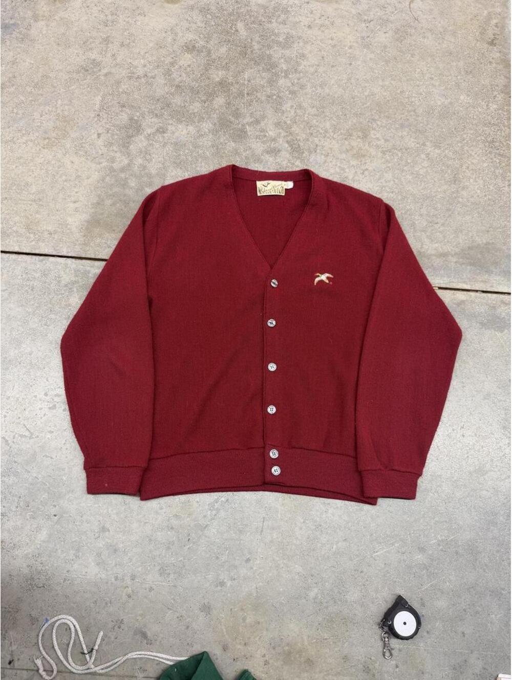 vintage outwood bound made in usa burgandy knit cardigan sweater size large